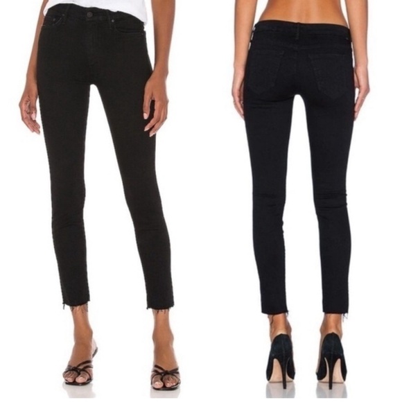 Mother The Looker High Waist Raw Hem Ankle Crop Not Guilty Black Jeans SZ 27 / 4 - Picture 1 of 10